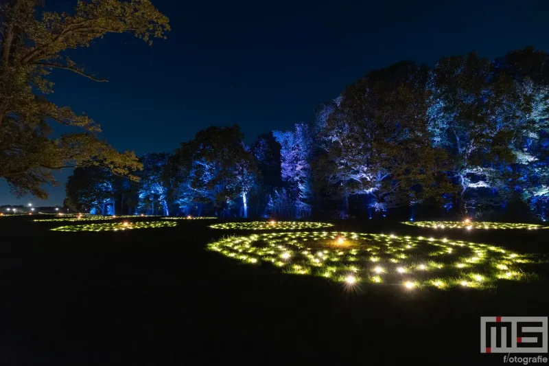 De lichtcirkel tijdens De Grote Schijn 2024 in het Kralingse Bos in Rotterdam